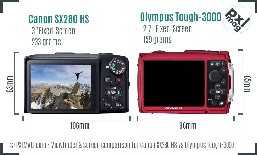 Canon SX280 HS vs Olympus Tough-3000 Screen and Viewfinder comparison Canon SX280 HS vs Olympus Tough-3000 Screen and Viewfinder comparison