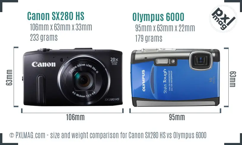 Canon SX280 HS vs Olympus 6000 size comparison Canon SX280 HS vs Olympus 6000 size comparison