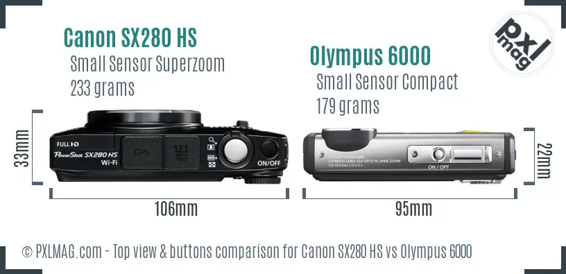 Canon SX280 HS vs Olympus 6000 top view buttons comparison Canon SX280 HS vs Olympus 6000 top view buttons comparison