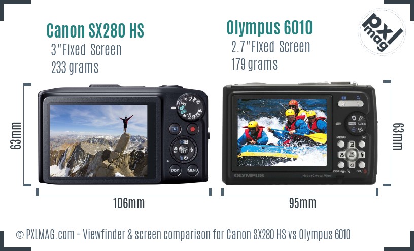 Canon SX280 HS vs Olympus 6010 Screen and Viewfinder comparison
