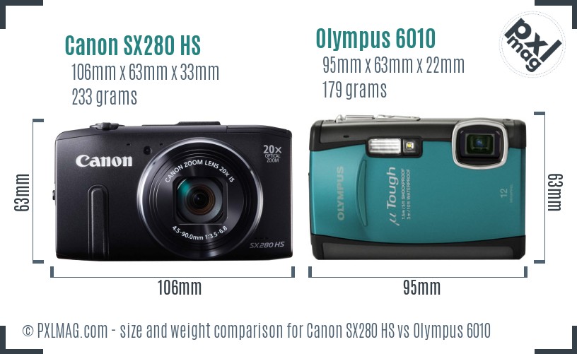 Canon SX280 HS vs Olympus 6010 size comparison
