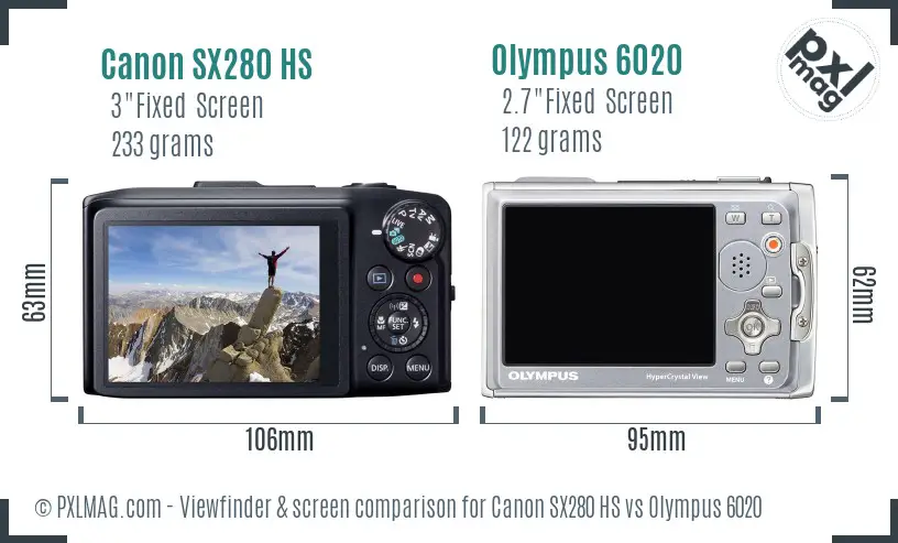 Canon SX280 HS vs Olympus 6020 Screen and Viewfinder comparison