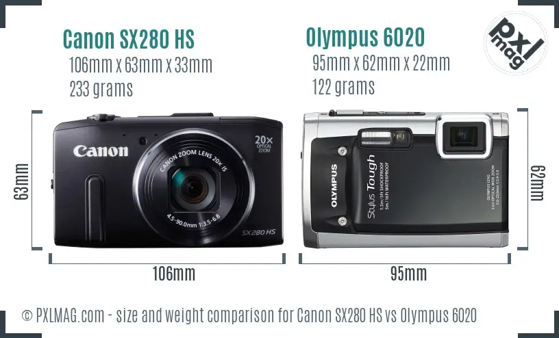 Canon SX280 HS vs Olympus 6020 size comparison