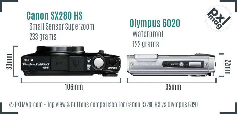 Canon SX280 HS vs Olympus 6020 top view buttons comparison