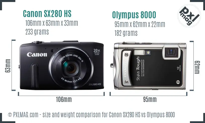 Canon SX280 HS vs Olympus 8000 size comparison Canon SX280 HS vs Olympus 8000 size comparison