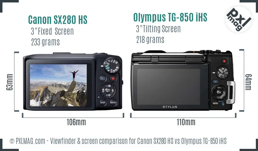Canon SX280 HS vs Olympus TG-850 iHS Screen and Viewfinder comparison