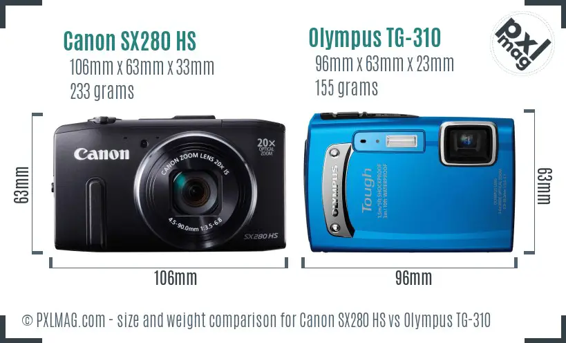 Canon SX280 HS vs Olympus TG-310 size comparison