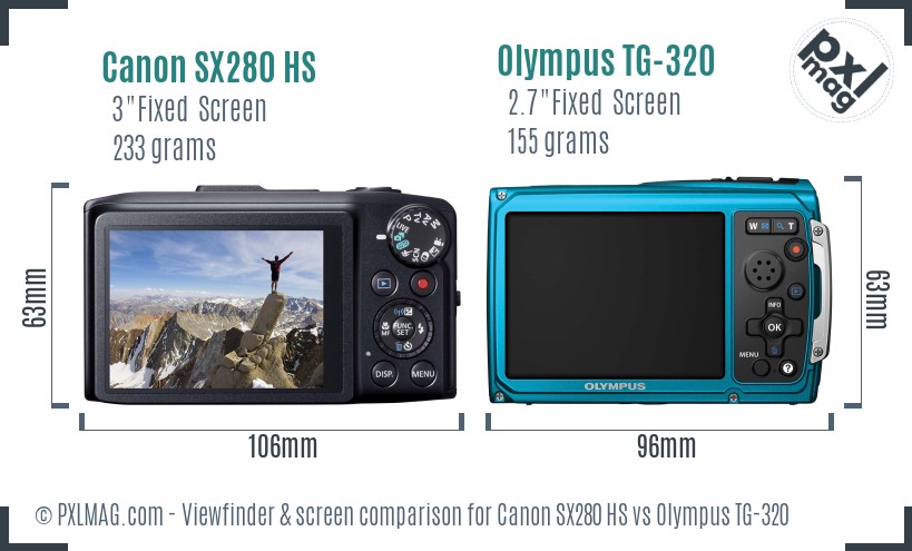 Canon SX280 HS vs Olympus TG-320 Screen and Viewfinder comparison