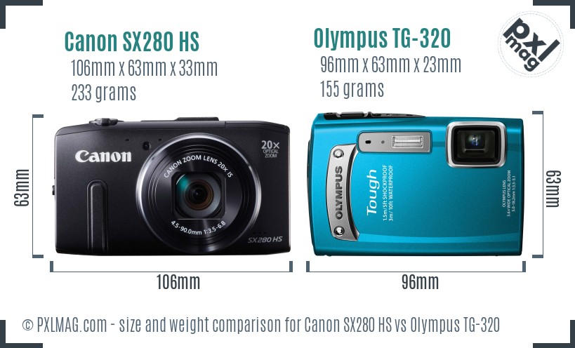 Canon SX280 HS vs Olympus TG-320 size comparison Canon SX280 HS vs Olympus TG-320 size comparison