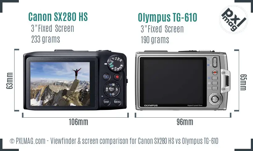Canon SX280 HS vs Olympus TG-610 Screen and Viewfinder comparison