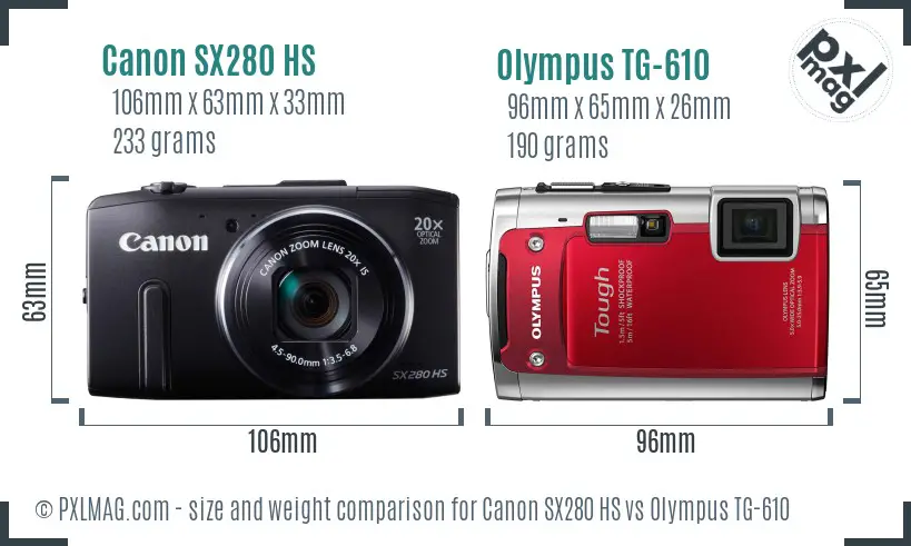 Canon SX280 HS vs Olympus TG-610 size comparison