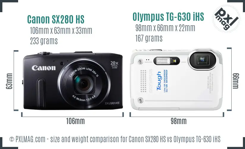 Canon SX280 HS vs Olympus TG-630 iHS size comparison Canon SX280 HS vs Olympus TG-630 iHS size comparison