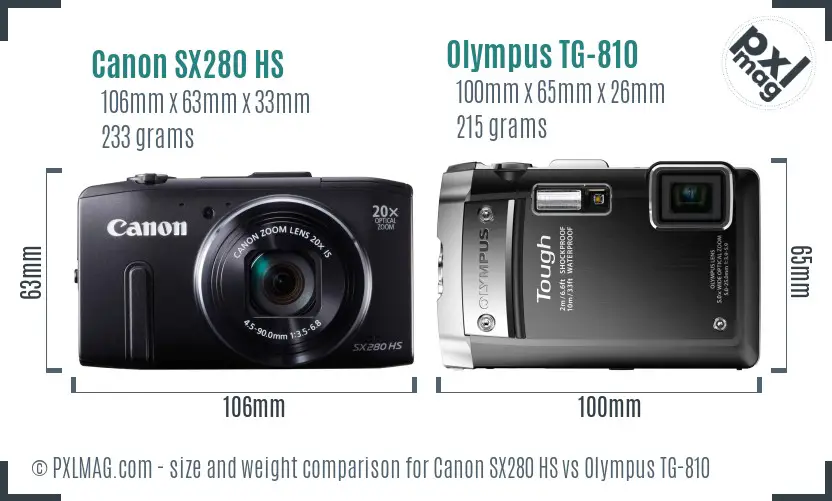 Canon SX280 HS vs Olympus TG-810 size comparison Canon SX280 HS vs Olympus TG-810 size comparison