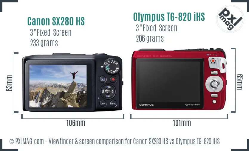 Canon SX280 HS vs Olympus TG-820 iHS Screen and Viewfinder comparison