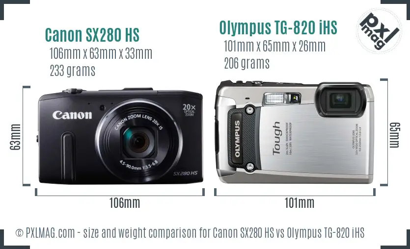 Canon SX280 HS vs Olympus TG-820 iHS size comparison Canon SX280 HS vs Olympus TG-820 iHS size comparison
