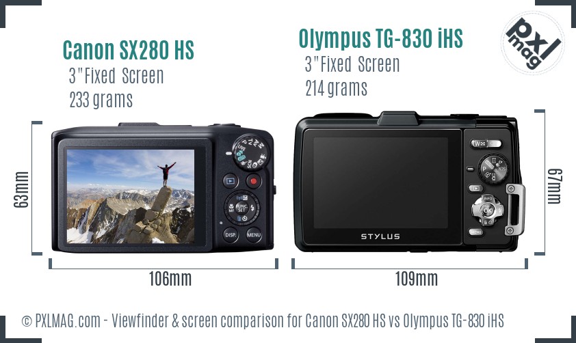 Canon SX280 HS vs Olympus TG-830 iHS Screen and Viewfinder comparison