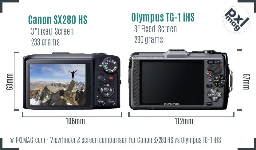 Canon SX280 HS vs Olympus TG-1 iHS Screen and Viewfinder comparison