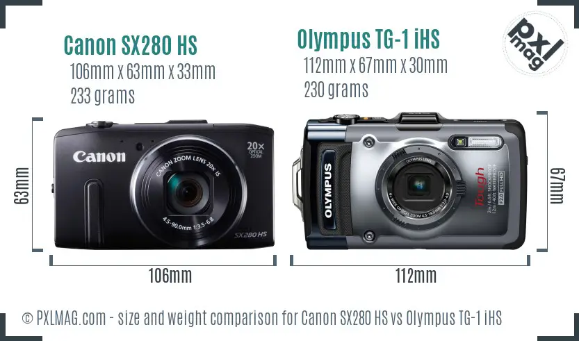 Canon SX280 HS vs Olympus TG-1 iHS size comparison