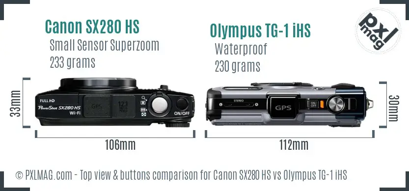 Canon SX280 HS vs Olympus TG-1 iHS top view buttons comparison