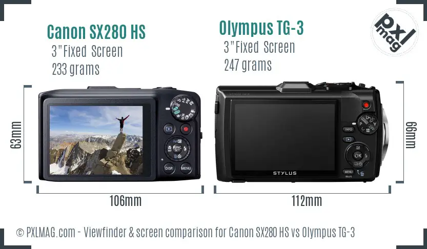 Canon SX280 HS vs Olympus TG-3 Screen and Viewfinder comparison