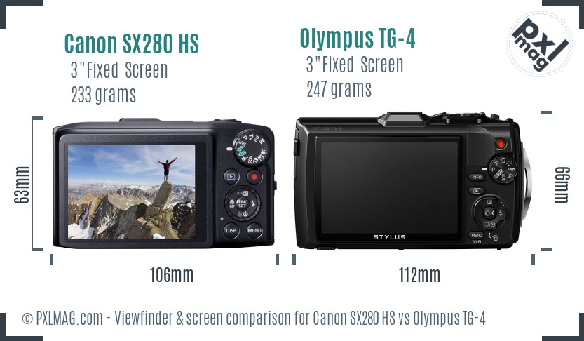 Canon SX280 HS vs Olympus TG-4 Screen and Viewfinder comparison
