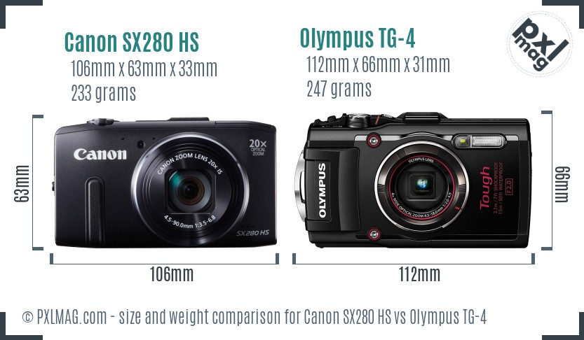 Canon SX280 HS vs Olympus TG-4 size comparison