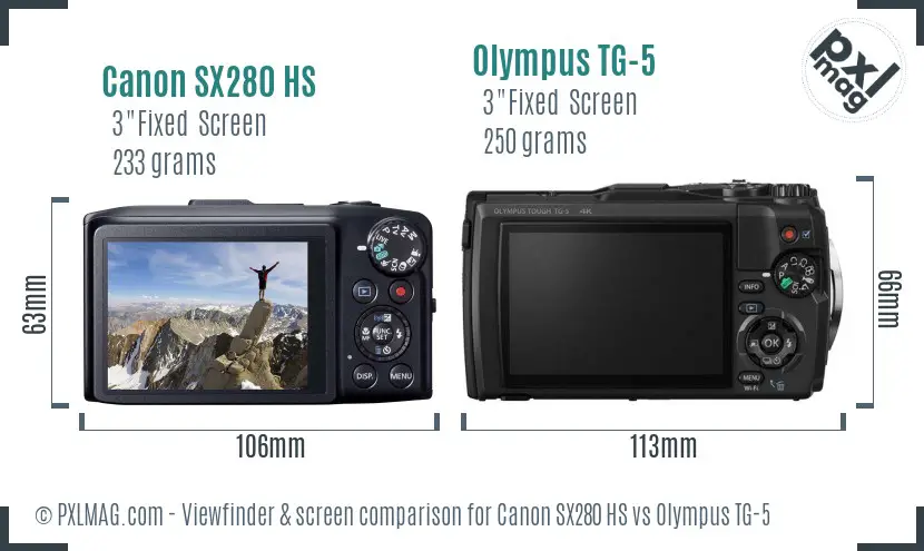 Canon SX280 HS vs Olympus TG-5 Screen and Viewfinder comparison