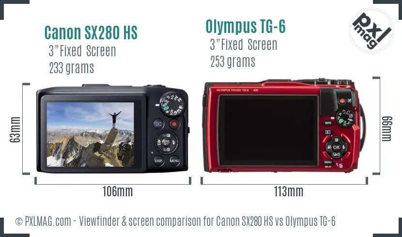 Canon SX280 HS vs Olympus TG-6 Screen and Viewfinder comparison