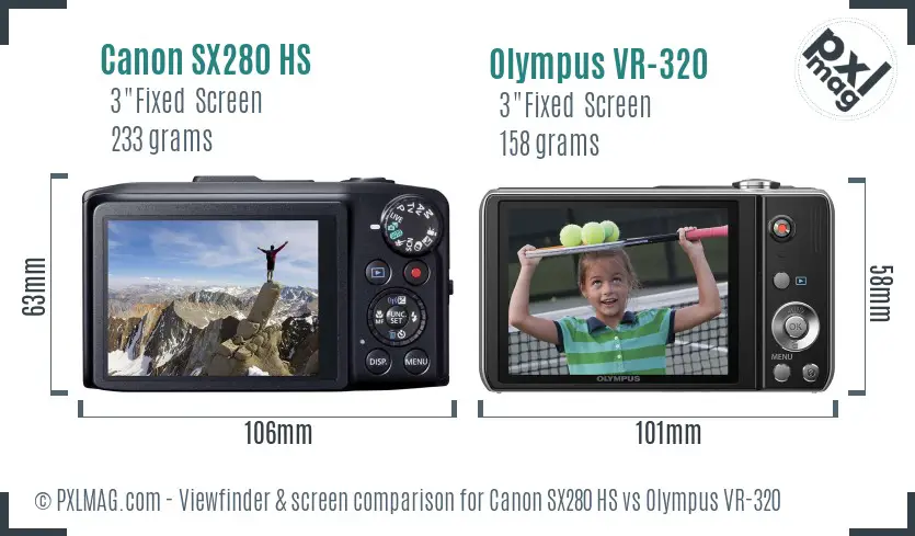 Canon SX280 HS vs Olympus VR-320 Screen and Viewfinder comparison