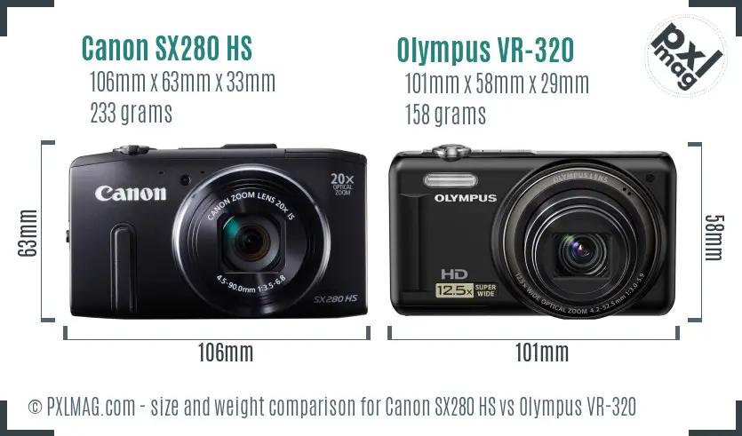 Canon SX280 HS vs Olympus VR-320 size comparison