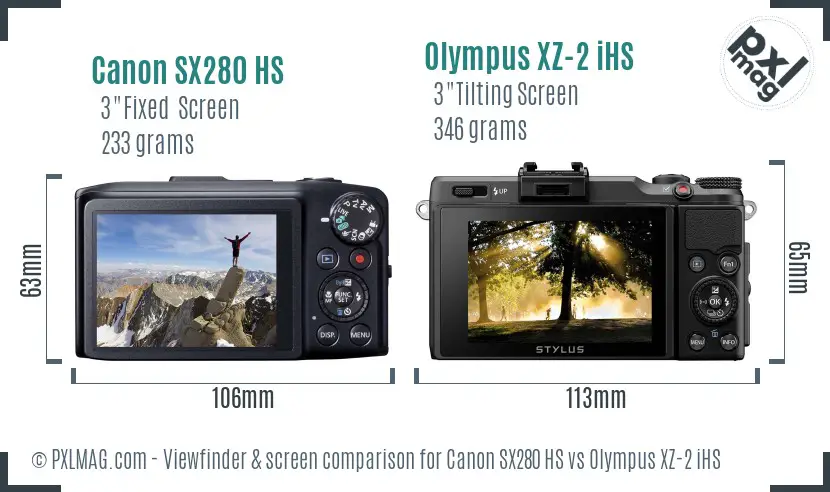 Canon SX280 HS vs Olympus XZ-2 iHS Screen and Viewfinder comparison