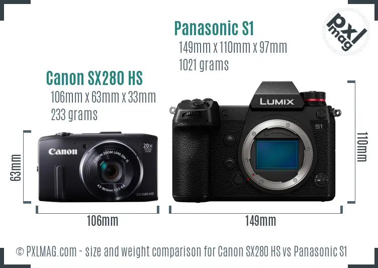 Canon SX280 HS vs Panasonic S1 size comparison