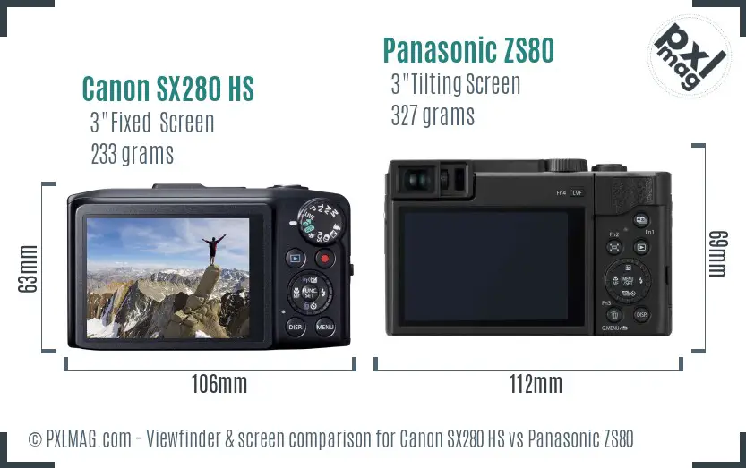 Canon SX280 HS vs Panasonic ZS80 Screen and Viewfinder comparison