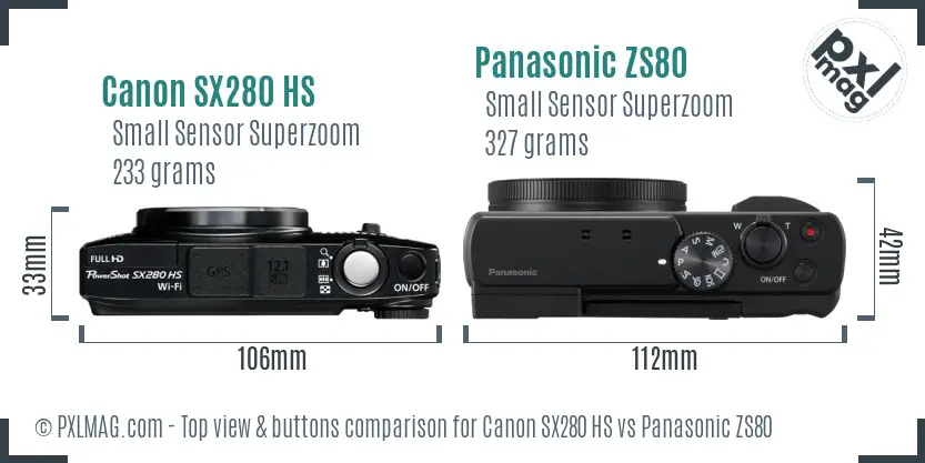 Canon SX280 HS vs Panasonic ZS80 top view buttons comparison