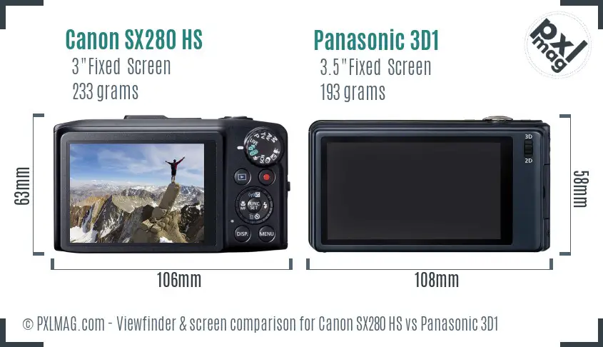 Canon SX280 HS vs Panasonic 3D1 Screen and Viewfinder comparison