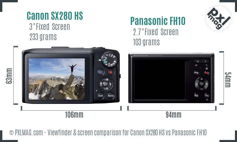 Canon SX280 HS vs Panasonic FH10 Screen and Viewfinder comparison