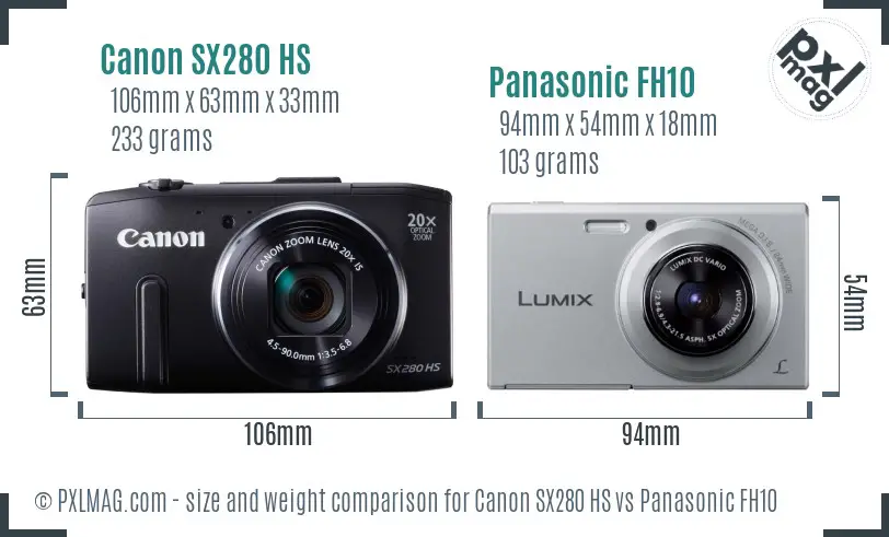 Canon SX280 HS vs Panasonic FH10 size comparison