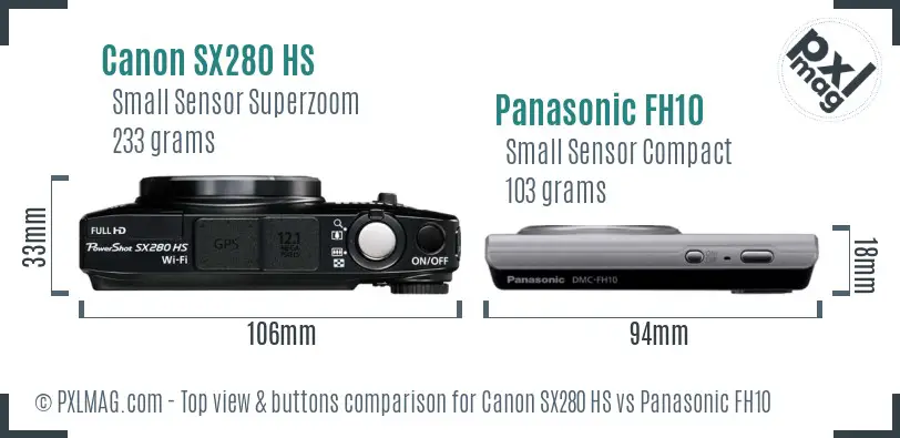 Canon SX280 HS vs Panasonic FH10 top view buttons comparison