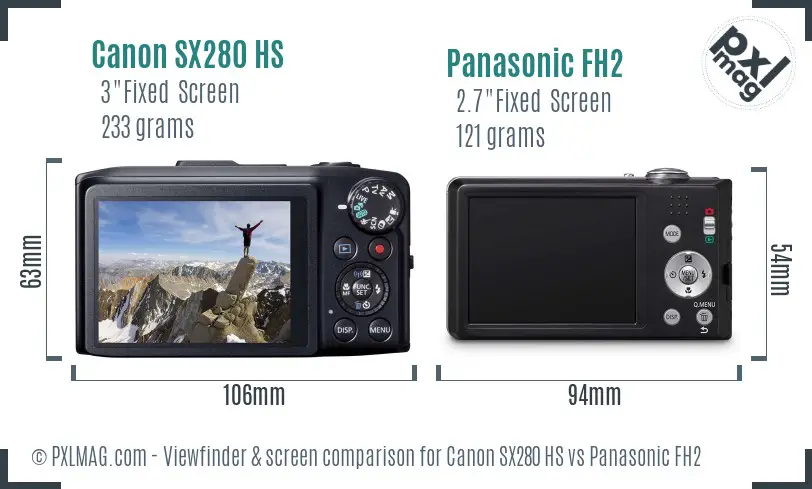Canon SX280 HS vs Panasonic FH2 Screen and Viewfinder comparison