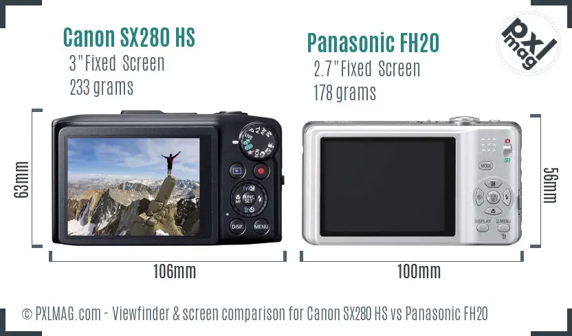 Canon SX280 HS vs Panasonic FH20 Screen and Viewfinder comparison