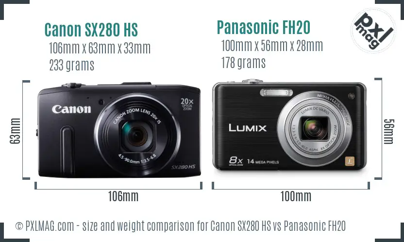 Canon SX280 HS vs Panasonic FH20 size comparison
