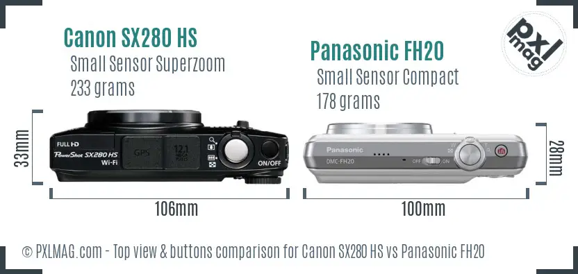 Canon SX280 HS vs Panasonic FH20 top view buttons comparison