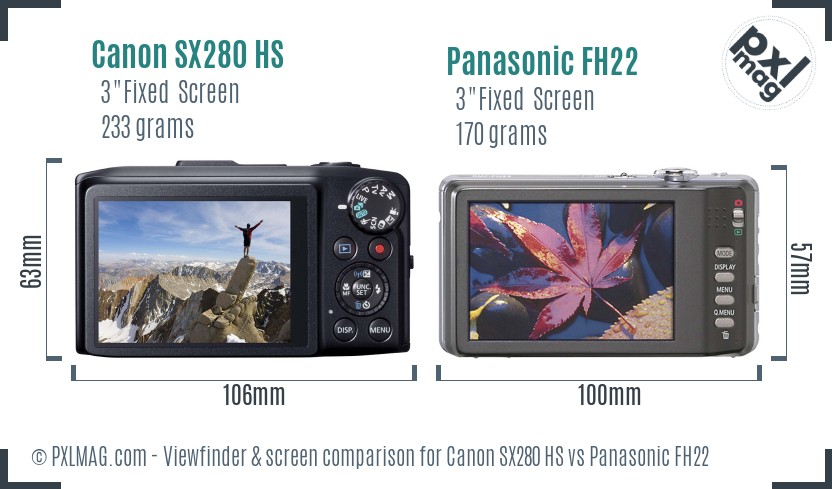 Canon SX280 HS vs Panasonic FH22 Screen and Viewfinder comparison