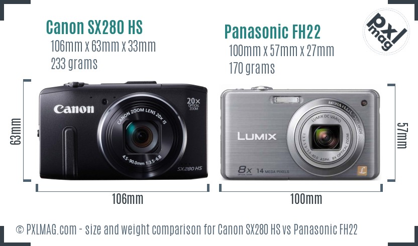 Canon SX280 HS vs Panasonic FH22 size comparison Canon SX280 HS vs Panasonic FH22 size comparison