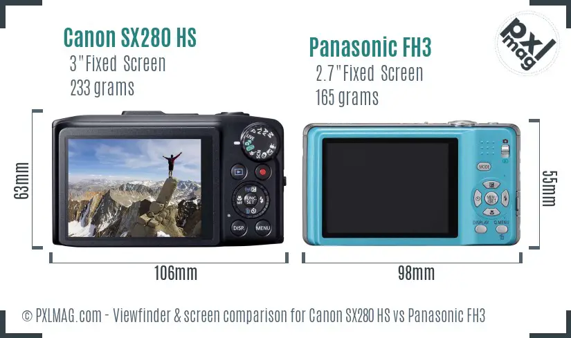 Canon SX280 HS vs Panasonic FH3 Screen and Viewfinder comparison