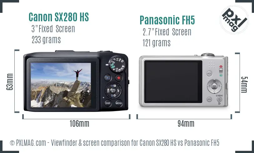Canon SX280 HS vs Panasonic FH5 Screen and Viewfinder comparison Canon SX280 HS vs Panasonic FH5 Screen and Viewfinder comparison