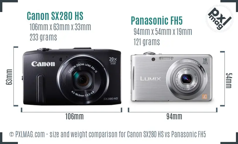 Canon SX280 HS vs Panasonic FH5 size comparison Canon SX280 HS vs Panasonic FH5 size comparison