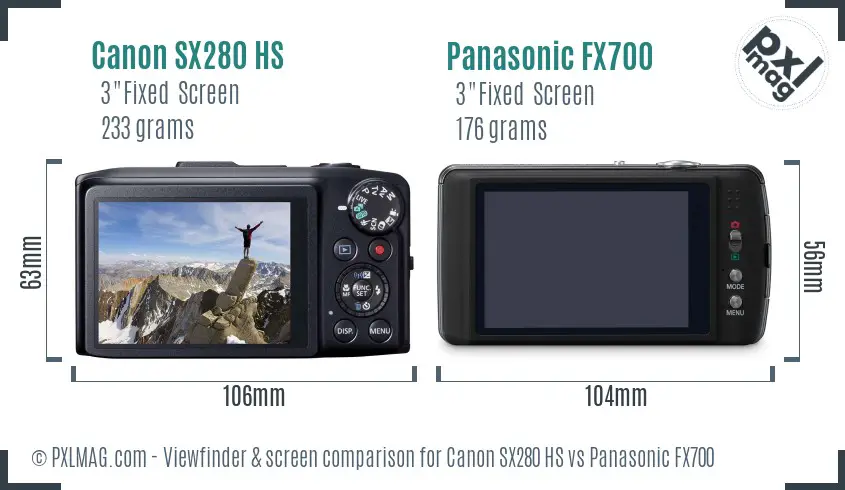 Canon SX280 HS vs Panasonic FX700 Screen and Viewfinder comparison