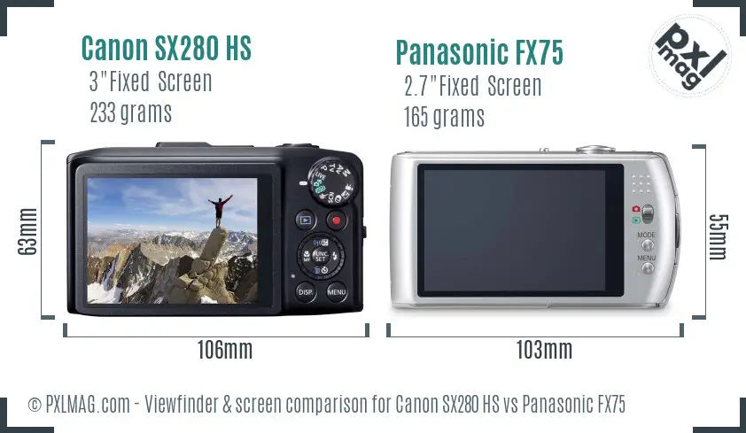 Canon SX280 HS vs Panasonic FX75 Screen and Viewfinder comparison Canon SX280 HS vs Panasonic FX75 Screen and Viewfinder comparison