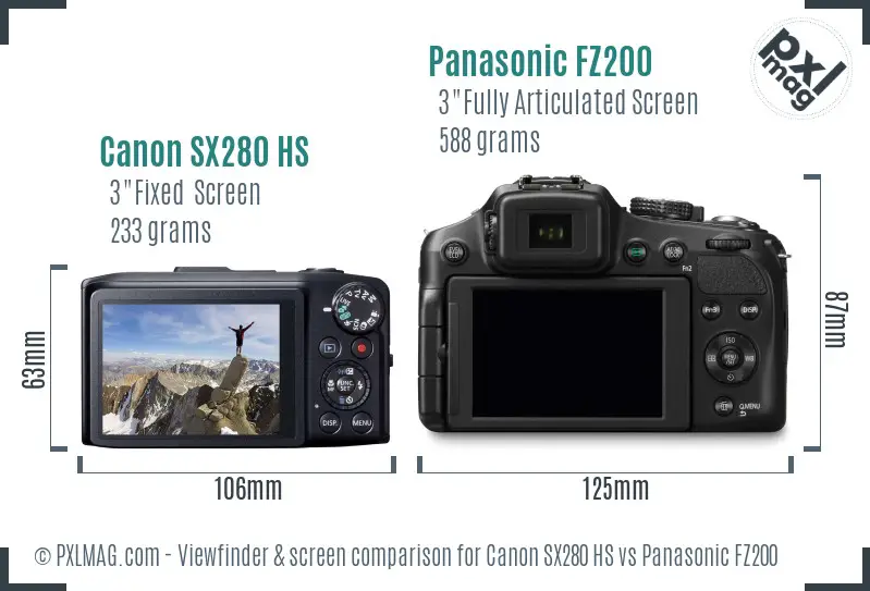 Canon SX280 HS vs Panasonic FZ200 Screen and Viewfinder comparison